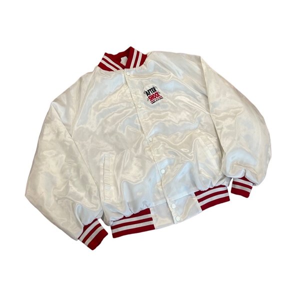 Vintage 1990’s After Shock Liquor White Satin Bomber Jacket West Ark Men’s XL - Picture 3 of 11